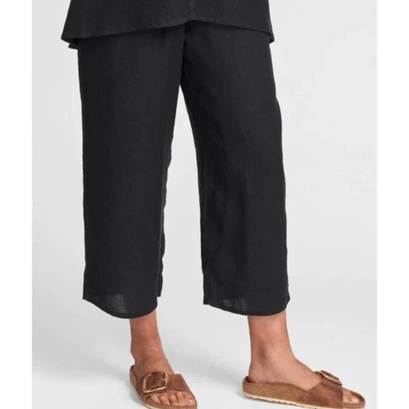 Flax Pants - Flax Very Black 100% Linen High Waist Wide Leg Crop Pants - Size L